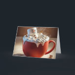 Christmas Marshmallow Snowman Holiday Card<br><div class="desc">A cheerful marshmallow snowman relaxes in a steaming cup of hot chocolate,  surrounded by whipped cream and mini marshmallows</div>