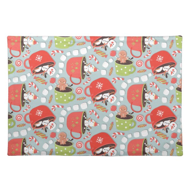 Christmas Marshmallow Snowman Hot Cocoa  Cloth Placemat (Front)
