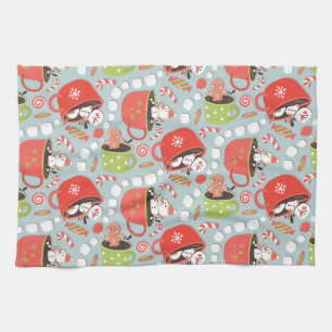 Christmas Marshmallow Snowman Hot Cocoa  Kitchen Towel
