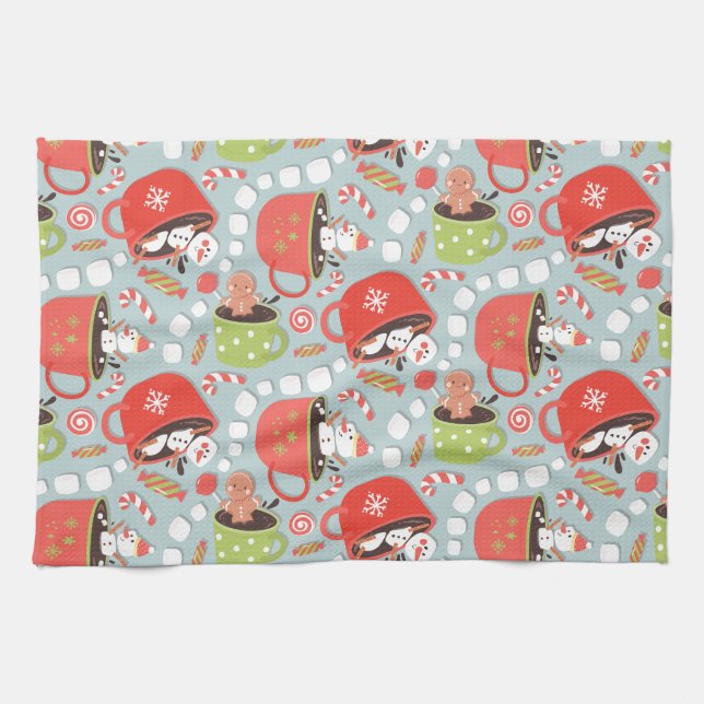 Christmas Marshmallow Snowman Hot Cocoa  Kitchen Towel (Horizontal)