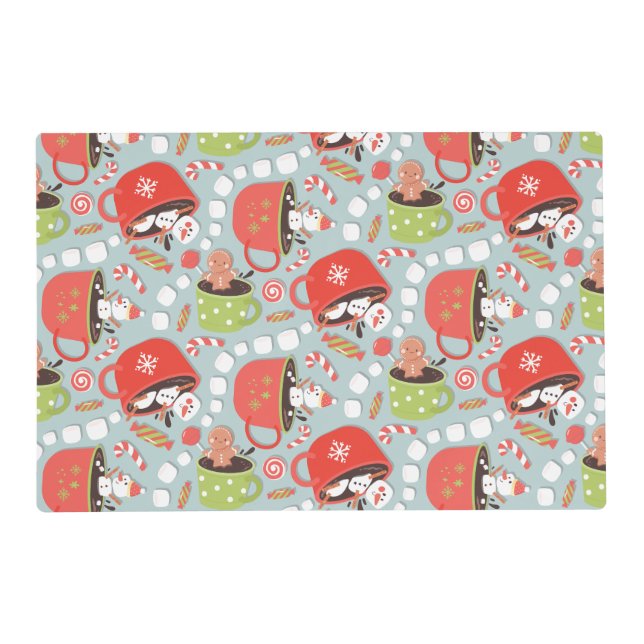 Christmas Marshmallow Snowman Hot Cocoa  Placemat (Front)