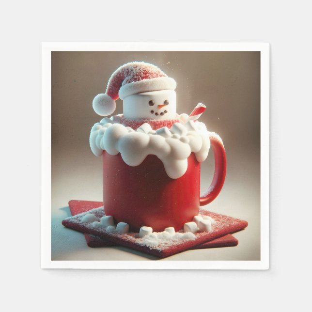 Christmas Marshmallow Snowman In Hot Chocolate Napkins (Front)