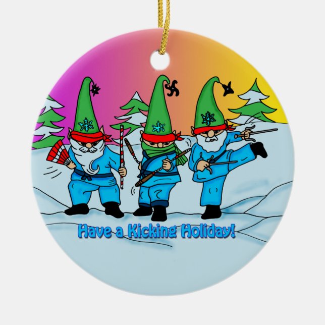 Christmas Martial Arts Elves Ornament (Front)