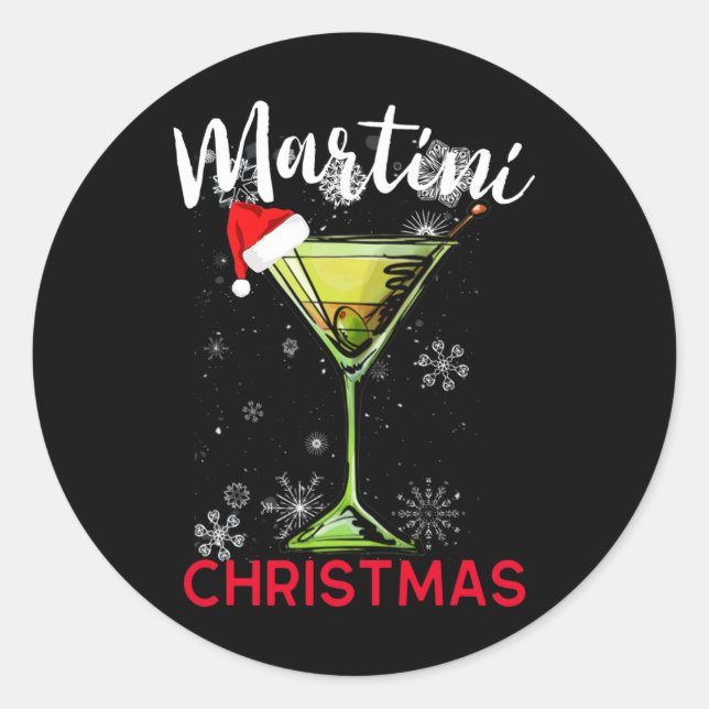 Christmas Martini Cocktail Happy Hour Fun Drink Gi Classic Round Sticker (Front)