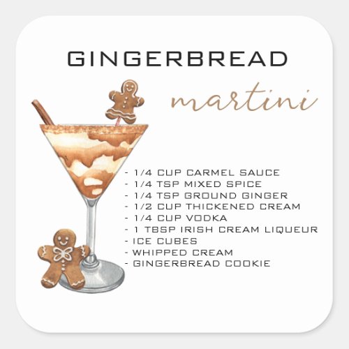 Christmas Martini Cocktail Recipe Gingerbread  Square Sticker