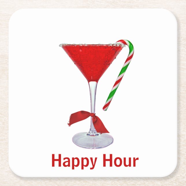 Christmas Martini Glass  S Square Paper Coaster (Front)