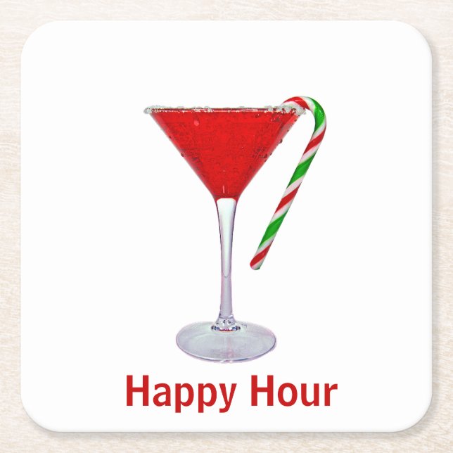 Christmas Martini Glass  Square Paper Coaster (Front)