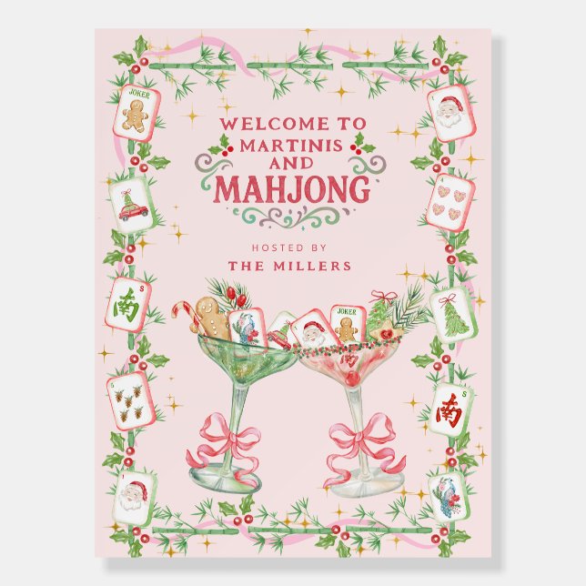 Christmas Martinis and Mahjong Party Foam Board (Front)