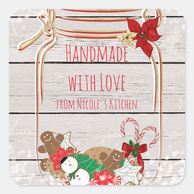 Christmas Mason Cookie Jar Holiday Favor Square Sticker (Front)