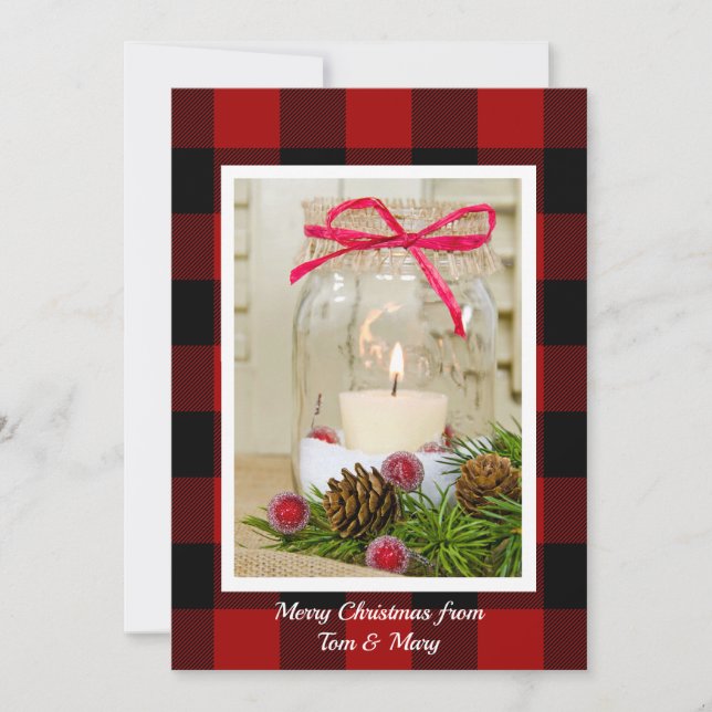 Christmas mason jar candle with pine holiday card (Front)
