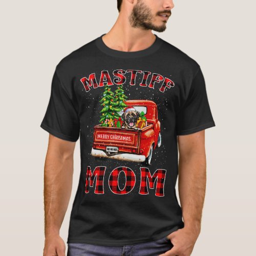 Christmas Mastiff Mom Santa Hat Truck Tree Plaid C T_Shirt