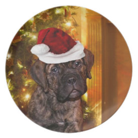 Christmas Mastiff puppy dinner plate