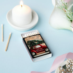 Christmas Matchbox with Retro Car and Tree Matchboxes