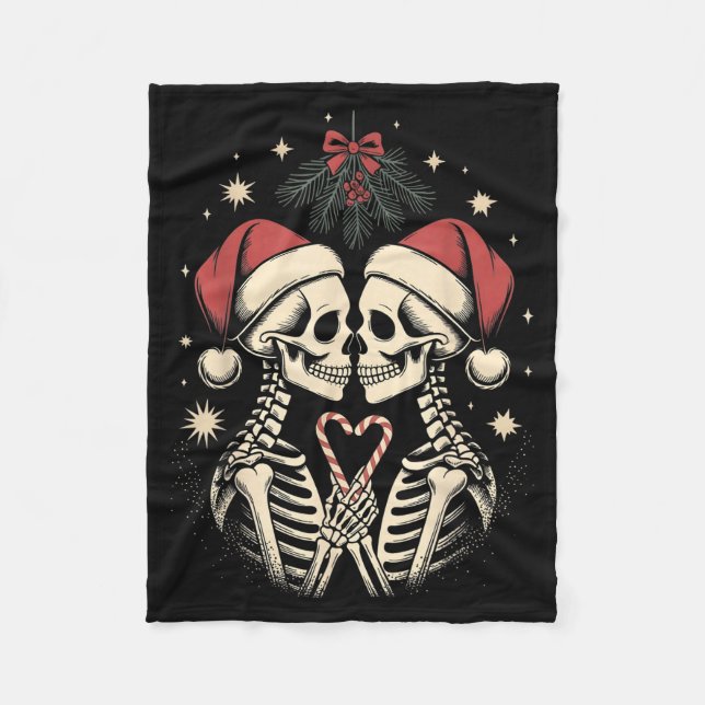 Christmas Matching Gothic Couple Dark Humor Skelet Fleece Blanket (Front)