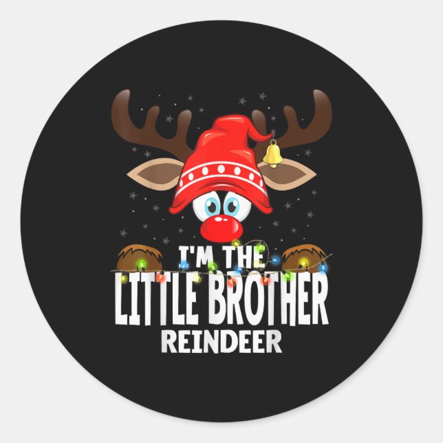 Christmas Matching I'm The Little Brother Reindeer Classic Round Sticker (Front)