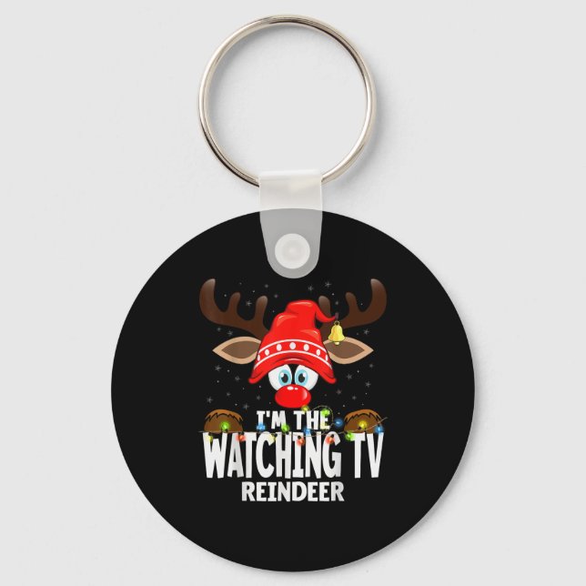 Christmas Matching I'm The Watching Tv Reindeer  Keychain (Front)