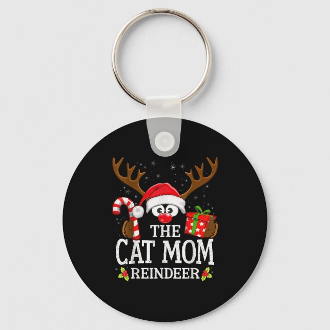 Christmas Matching The Cat Mom Reindeer Family  Keychain (Front)
