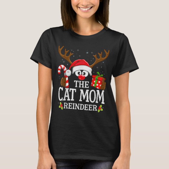 Christmas Matching The Cat Mom Reindeer Family  T-Shirt (Front)