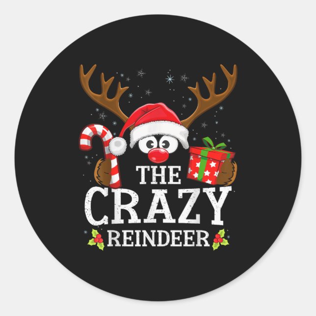 Christmas Matching The Crazy Reindeer Family  Classic Round Sticker (Front)