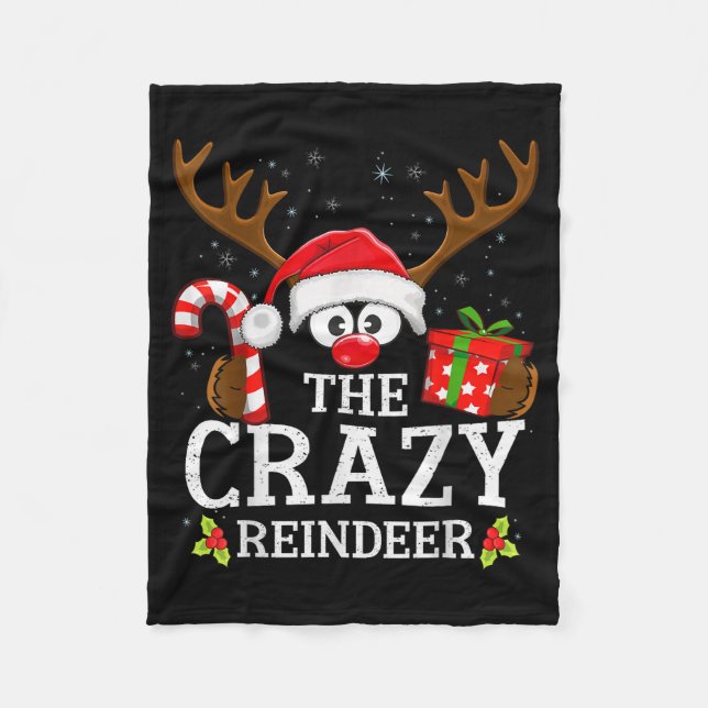 Christmas Matching The Crazy Reindeer Family  Fleece Blanket (Front)