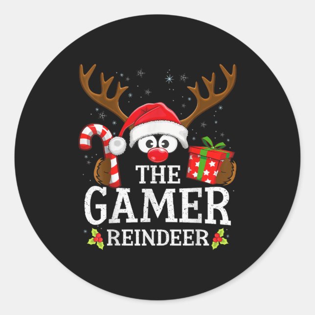 Christmas Matching The Gamer Reindeer Family  Classic Round Sticker (Front)