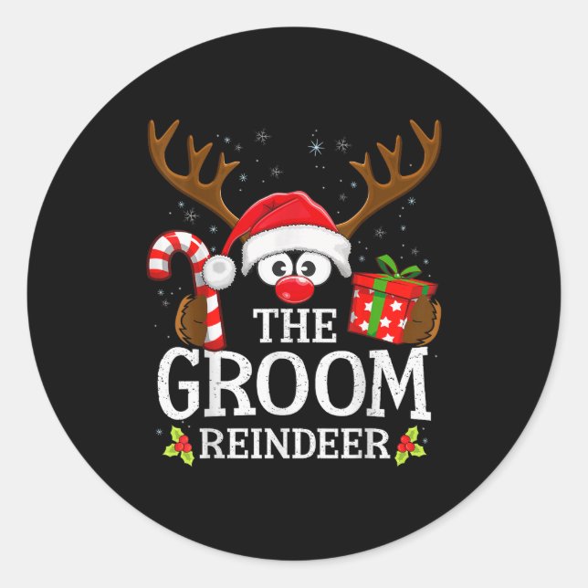 Christmas Matching The Groom Reindeer Family  Classic Round Sticker (Front)