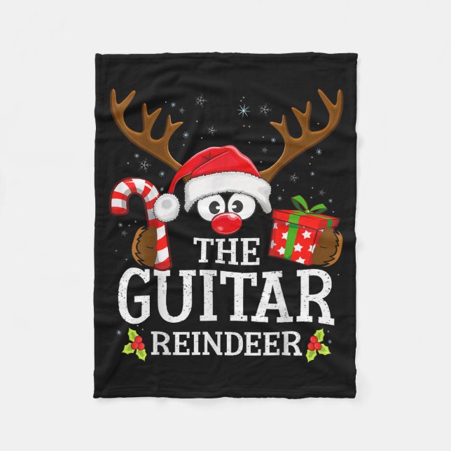 Christmas Matching The Guitar Reindeer Family  Fleece Blanket (Front)