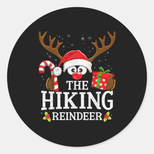 Christmas Matching The Hiking Reindeer Family  Classic Round Sticker (Front)