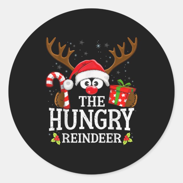 Christmas Matching The Hungry Reindeer Family  Classic Round Sticker (Front)