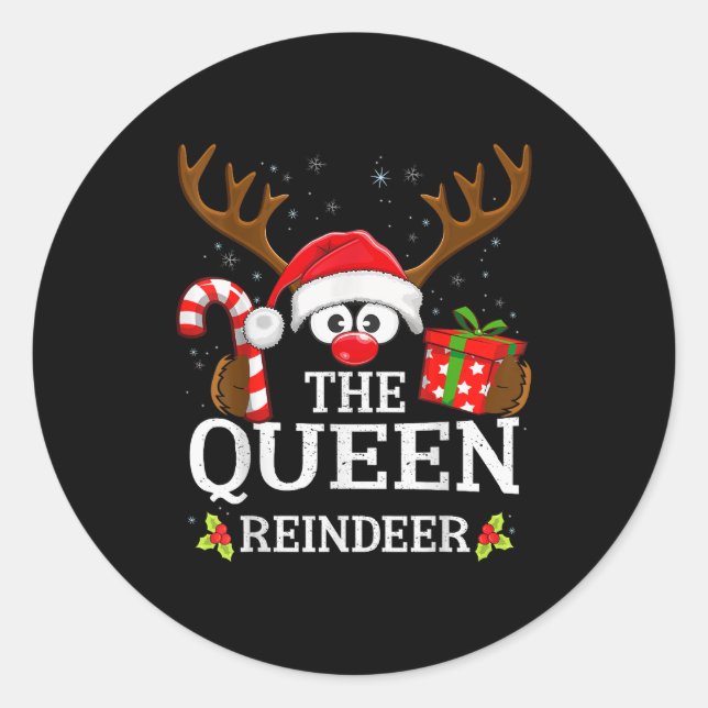 Christmas Matching The Queen Reindeer Family  Classic Round Sticker (Front)