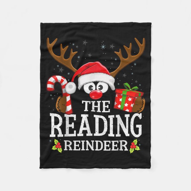 Christmas Matching The Reading Reindeer Family  Fleece Blanket (Front)