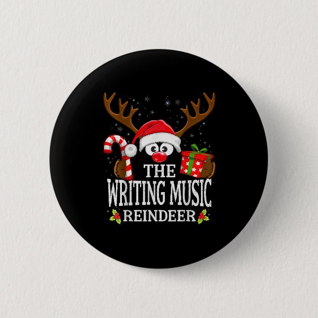Christmas Matching The Writing Music Reindeer Fami Button (Front)