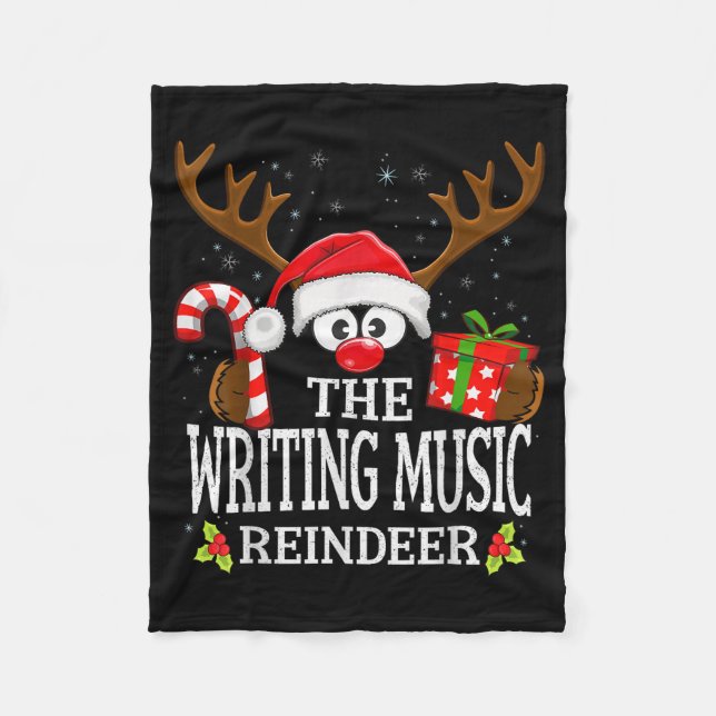 Christmas Matching The Writing Music Reindeer Fami Fleece Blanket (Front)
