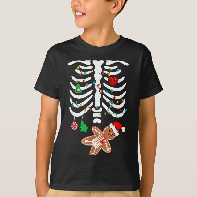 Christmas Maternity Pregnancy Gingerbread Skeleton T-Shirt (Front)