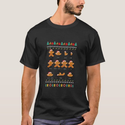 Christmas Math Teacher Fraction Gingerbread Cookie T_Shirt