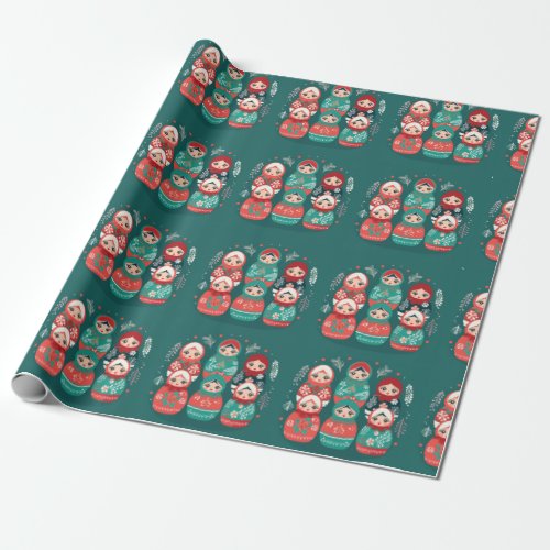 Christmas Matryoshka Nesting Doll Wrapping Paper