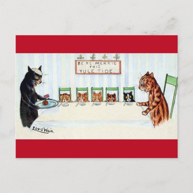 Christmas meal, Louis Wain Holiday Postcard (Front)