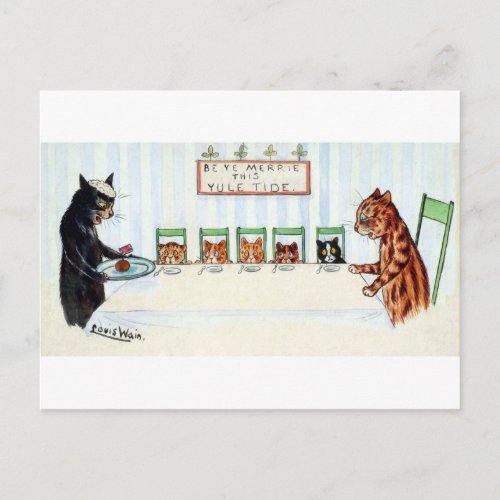 Christmas meal Louis Wain Holiday Postcard