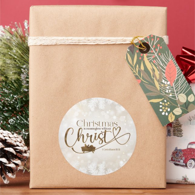CHRISTMAS MEANINGLESS WITHOUT CHRIST CLASSIC ROUND STICKER (Holiday)