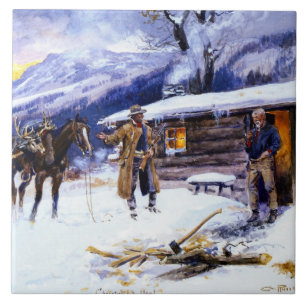 “Christmas Meat” by Charles M Russell Ceramic Tile