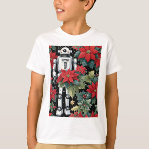 Christmas Mech Robot With Poinsettias T-Shirt