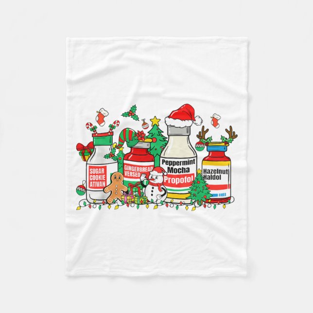 Christmas Medication Bottles Funny Nurse Humor  Fleece Blanket (Front)