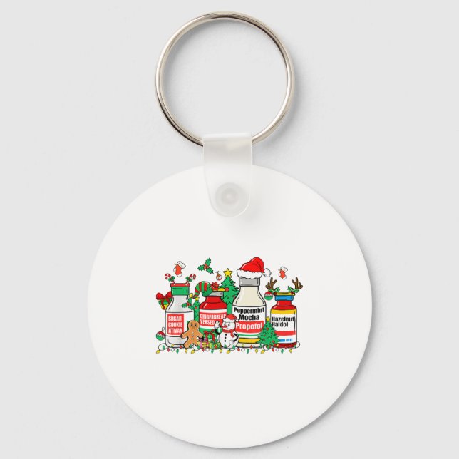Christmas Medication Bottles Funny Nurse Humor  Keychain (Front)