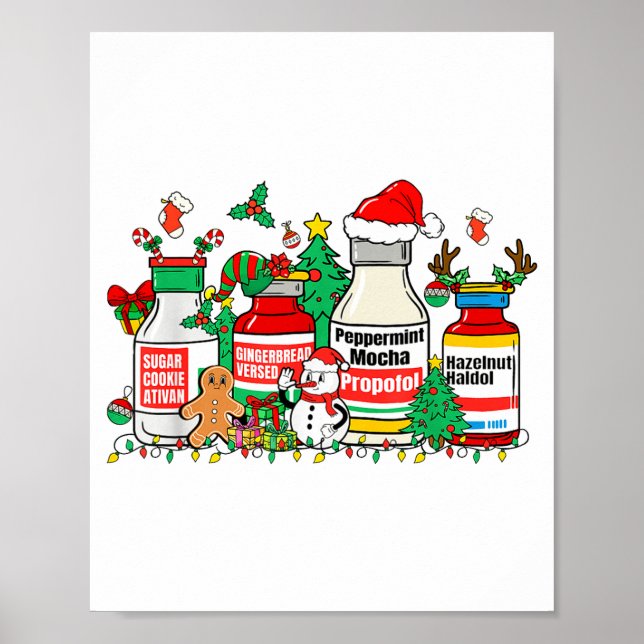 Christmas Medication Bottles Funny Nurse Humor  Poster (Front)