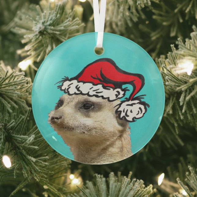 Christmas Meerkat Customizable Glass Ornament (Insitu)