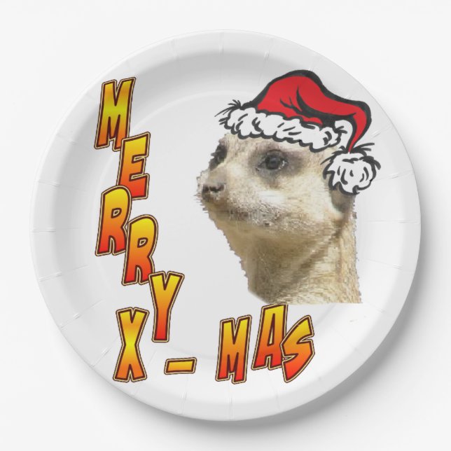 Christmas Meerkat Merry Xmas Round Paper Plate (Front)