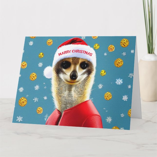  Christmas Meerkat Santa Card (Front)