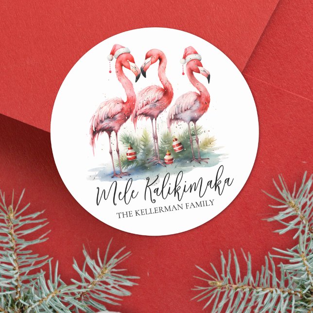 Christmas Mele Kalikimaka Classic Round Sticker (Tropical Christmas Mele Kalikimaka Classic Round Sticker)
