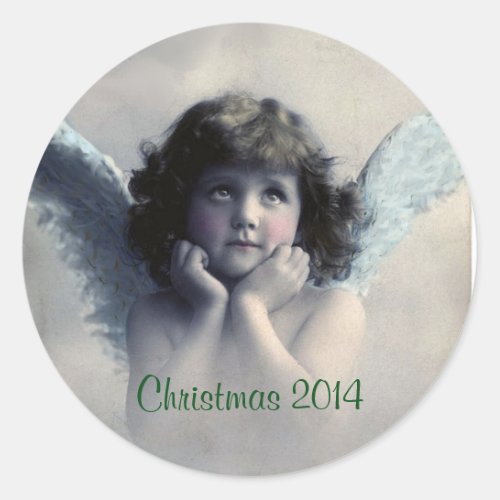 Christmas Memento Vintage Angel Classic Round Sticker