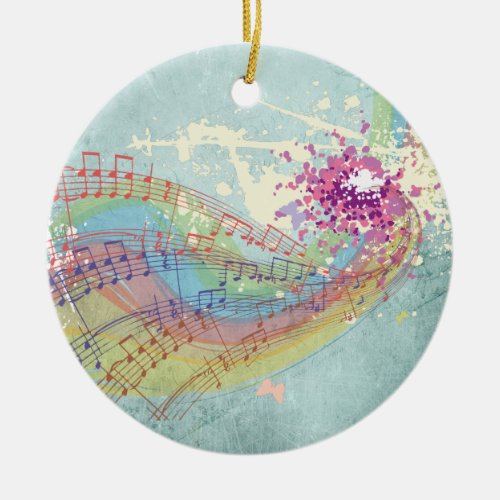 Christmas Memento with rainbow and music Ceramic Ornament